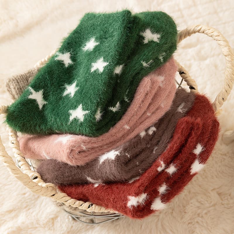 Thickened, Warm Mid-calf Socks Made With Mink Fur For Women