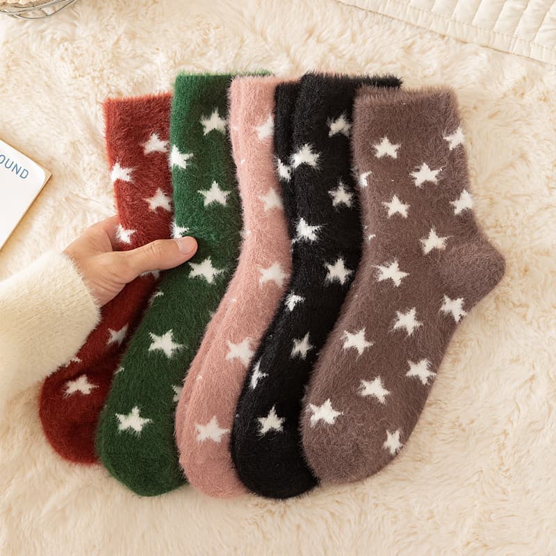 Thickened, Warm Mid-calf Socks Made With Mink Fur For Women
