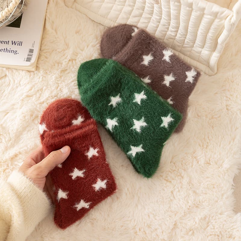 Thickened, Warm Mid-calf Socks Made With Mink Fur For Women