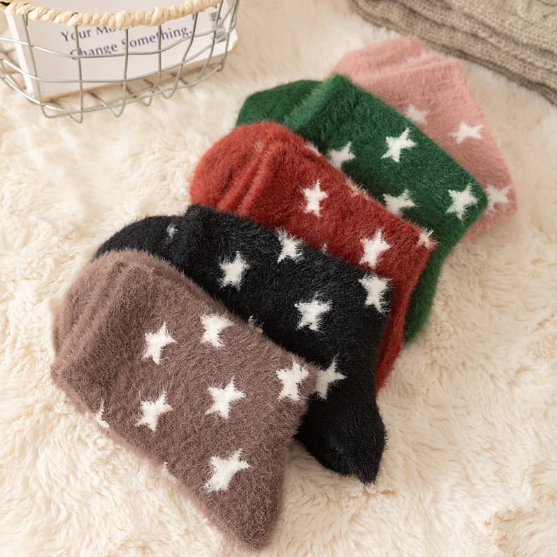 Thickened, Warm Mid-calf Socks Made With Mink Fur For Women