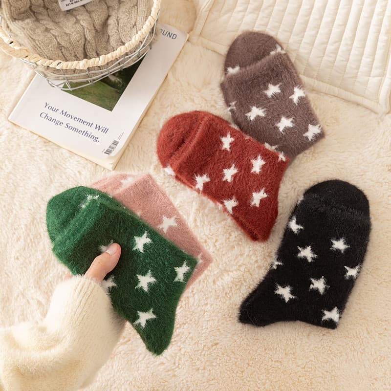 Thickened, Warm Mid-calf Socks Made With Mink Fur For Women