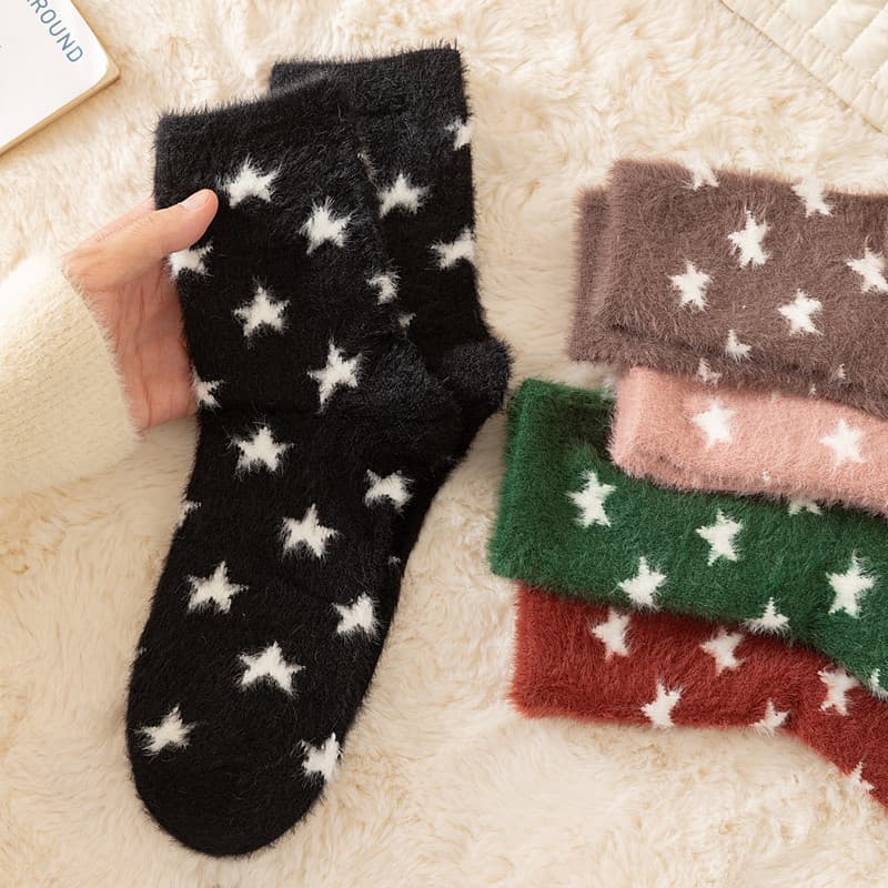 Thickened, Warm Mid-calf Socks Made With Mink Fur For Women