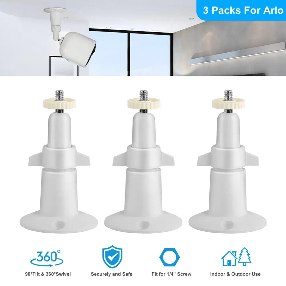 3 Packs Security Camera Wall Mount For Arlo 360 Degree Adjustable Camera Holder Garden Patio Screw Mount — White