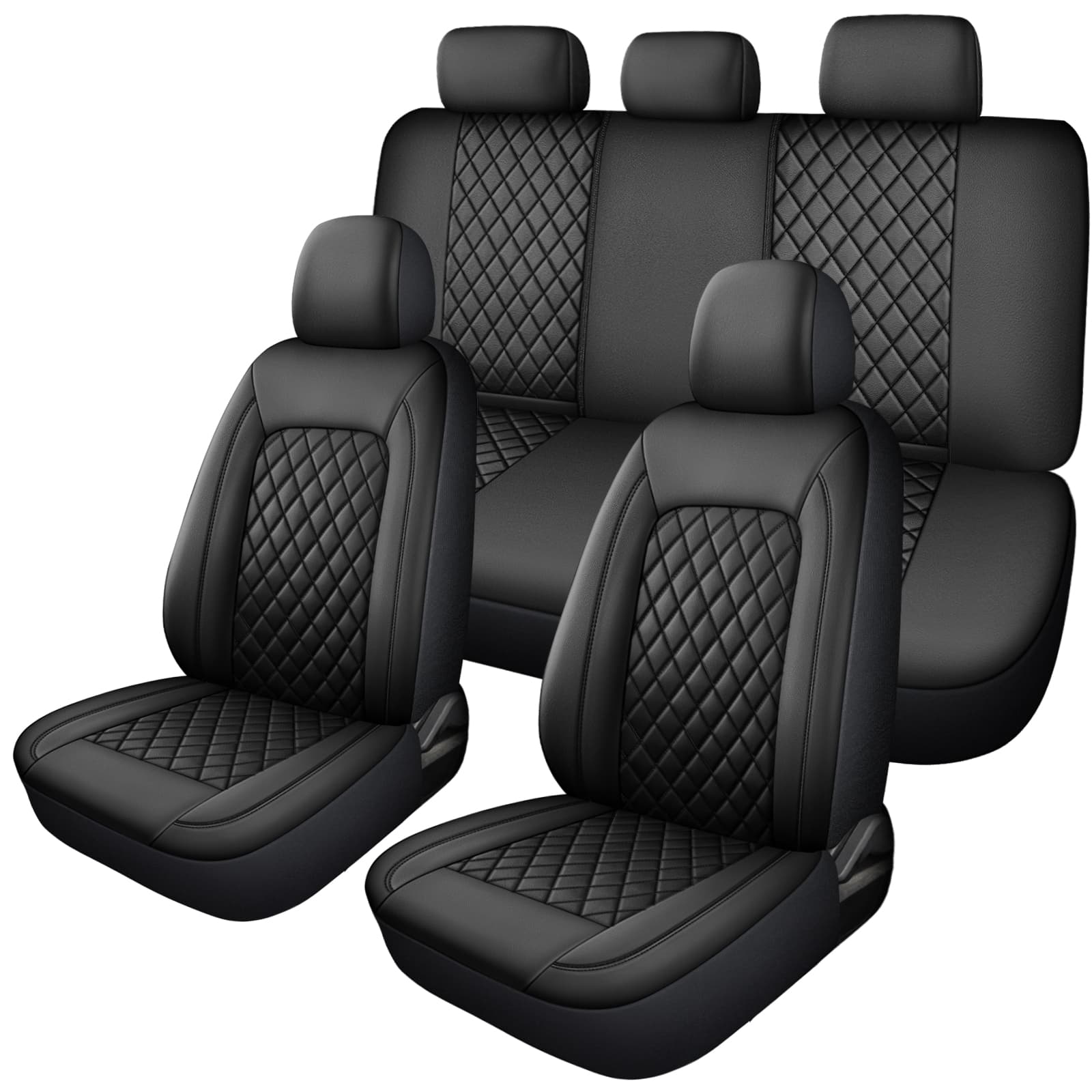 Single Line Diamond Grid PU Leather Car Seat Covers
