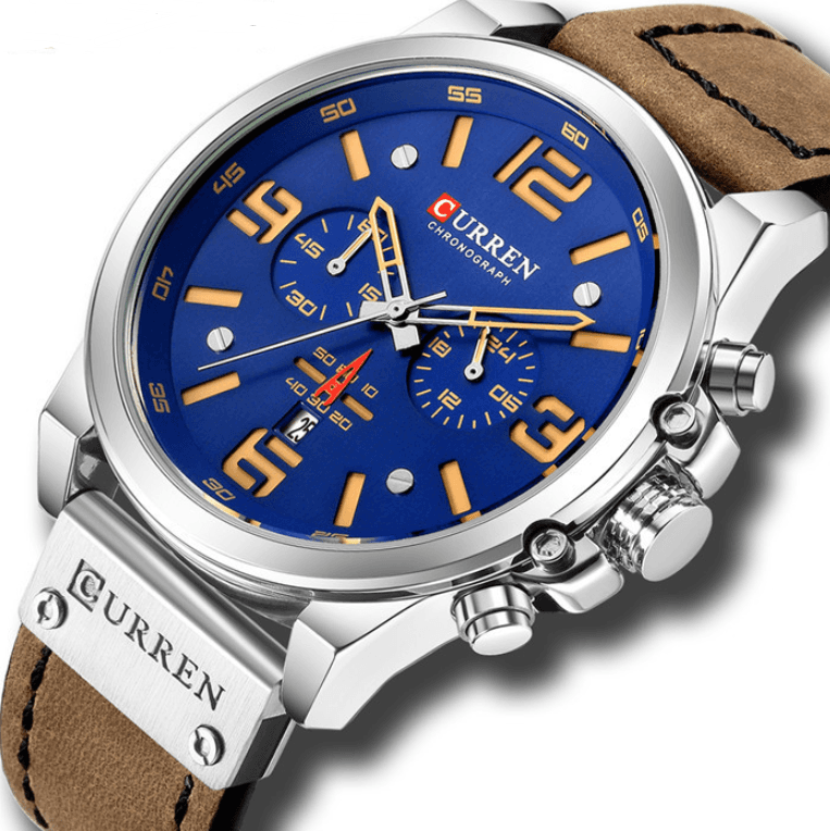 Multi-function chronograph watch — Brown silver blue