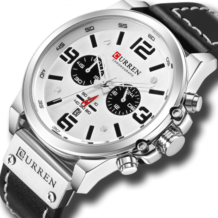 Multi-function chronograph watch — Black silver white