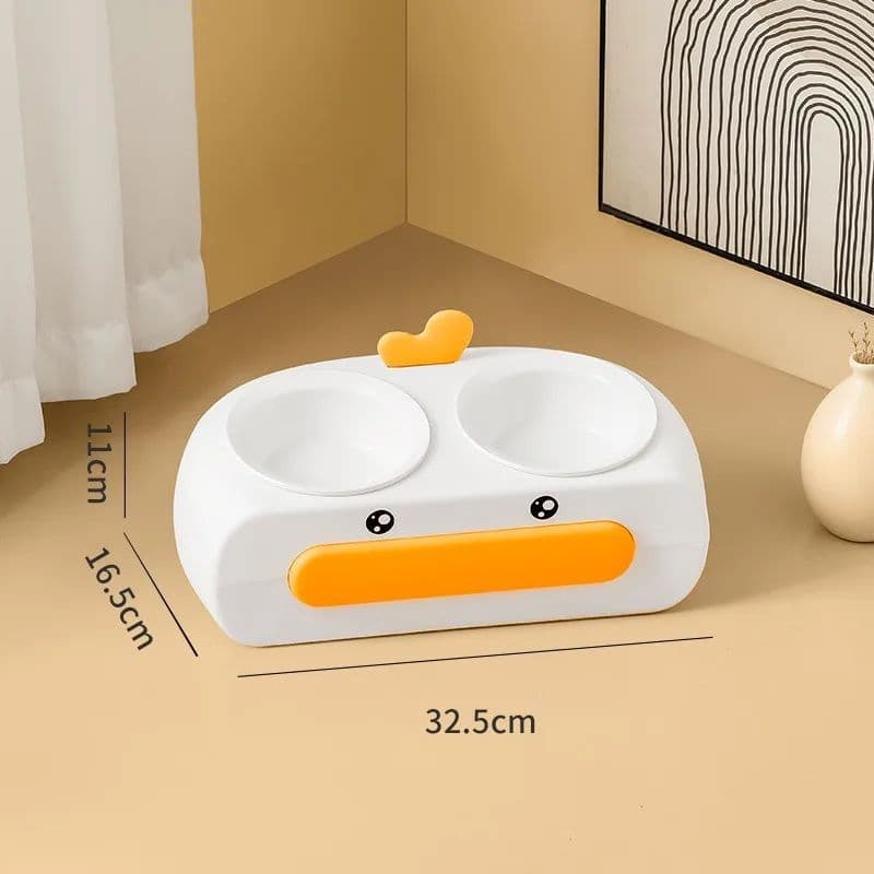 Duck Design Pet Double Bowl Plastic Kitten Dog Food Drinking Tray Feeder Cat Feeding Pet Supplies Accessories — Yellow-Plastic