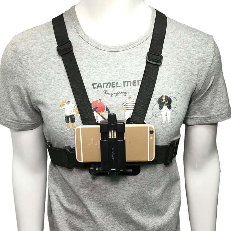 Mobile Phone Chest Mount Harness Strap Holder Cell Phone Clip Action Camera Adjustable Straps — Black