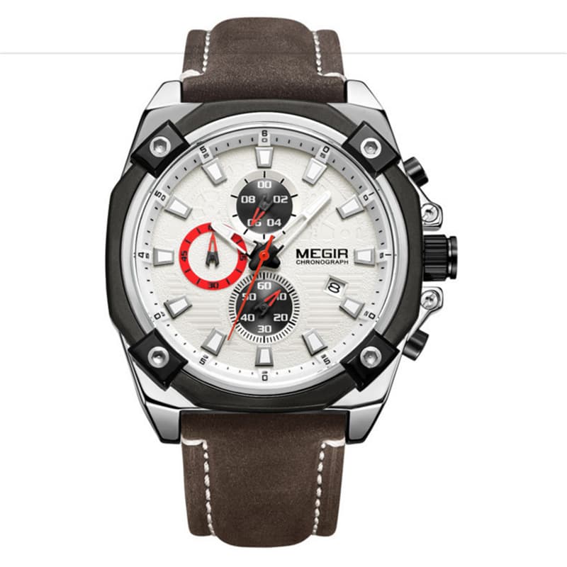 Watch Multifunctional Chronograph Sports Calendar Quartz Watch Men's Watch — White