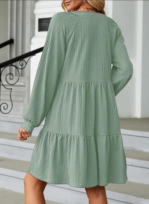 European And American-style Fashionable V-neck Solid-color Patchwork Long-sleeve Loose-fitting Dress