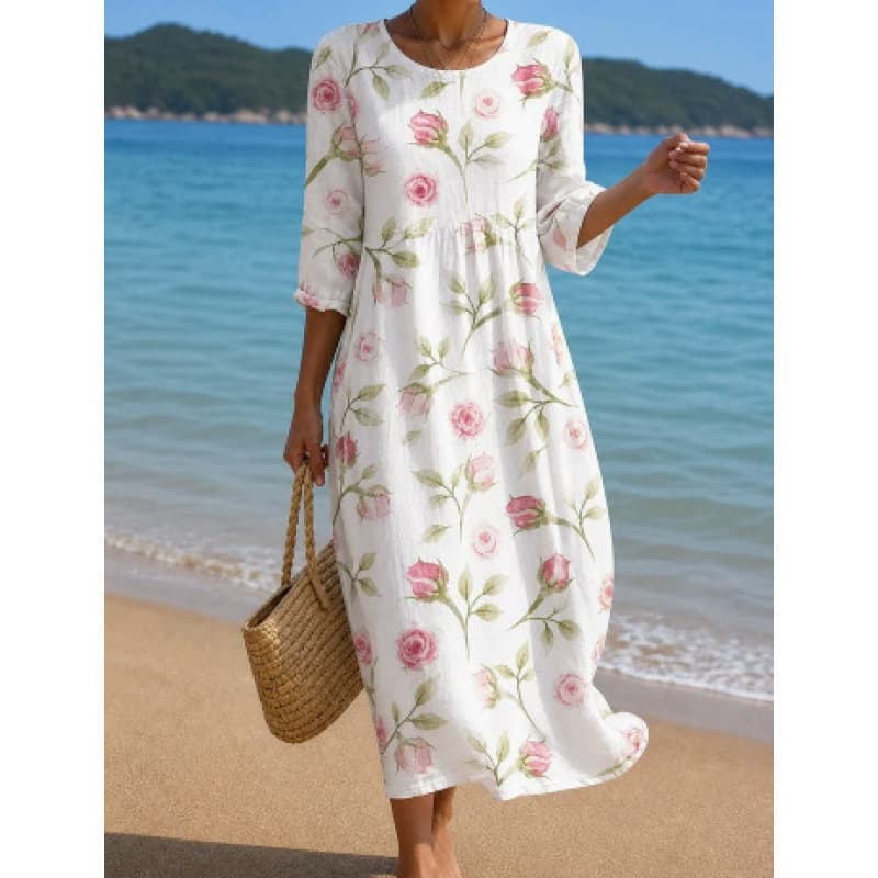 Versatile Long Dress With A Round Neckline For Women — ZCQQH44FGK75R-M