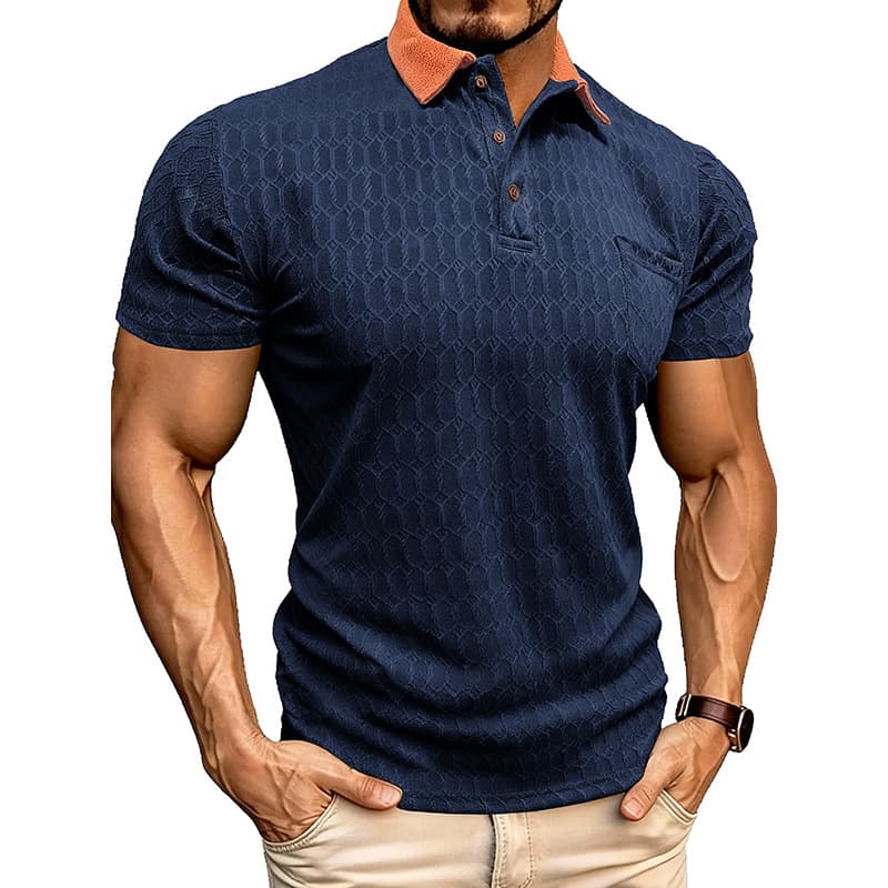 Men's Lapel Polo Shirt Short-Sleeve T-Shirt Slit Design Loose-Fit Moisture-Wicking