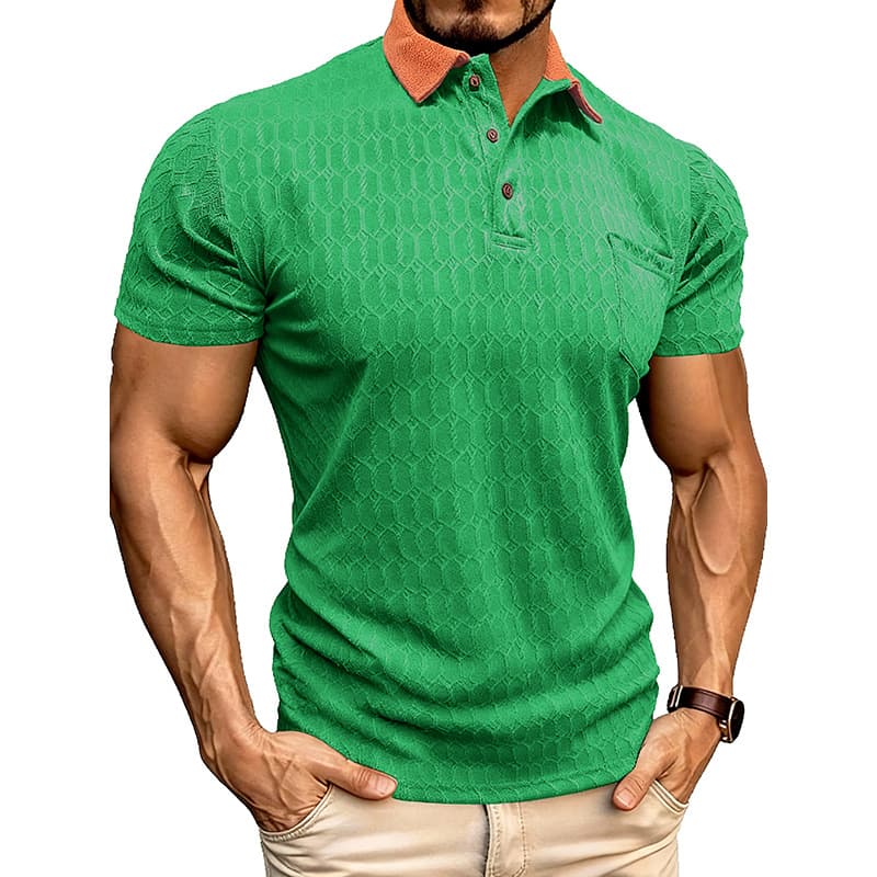 Men's Lapel Polo Shirt Short-Sleeve T-Shirt Slit Design Loose-Fit Moisture-Wicking