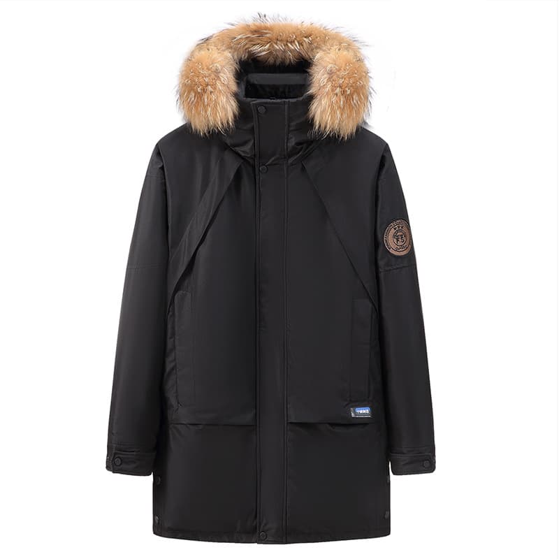 Men's Down Jacket Thickened Mid-length White Duck Down Coat — Black-L