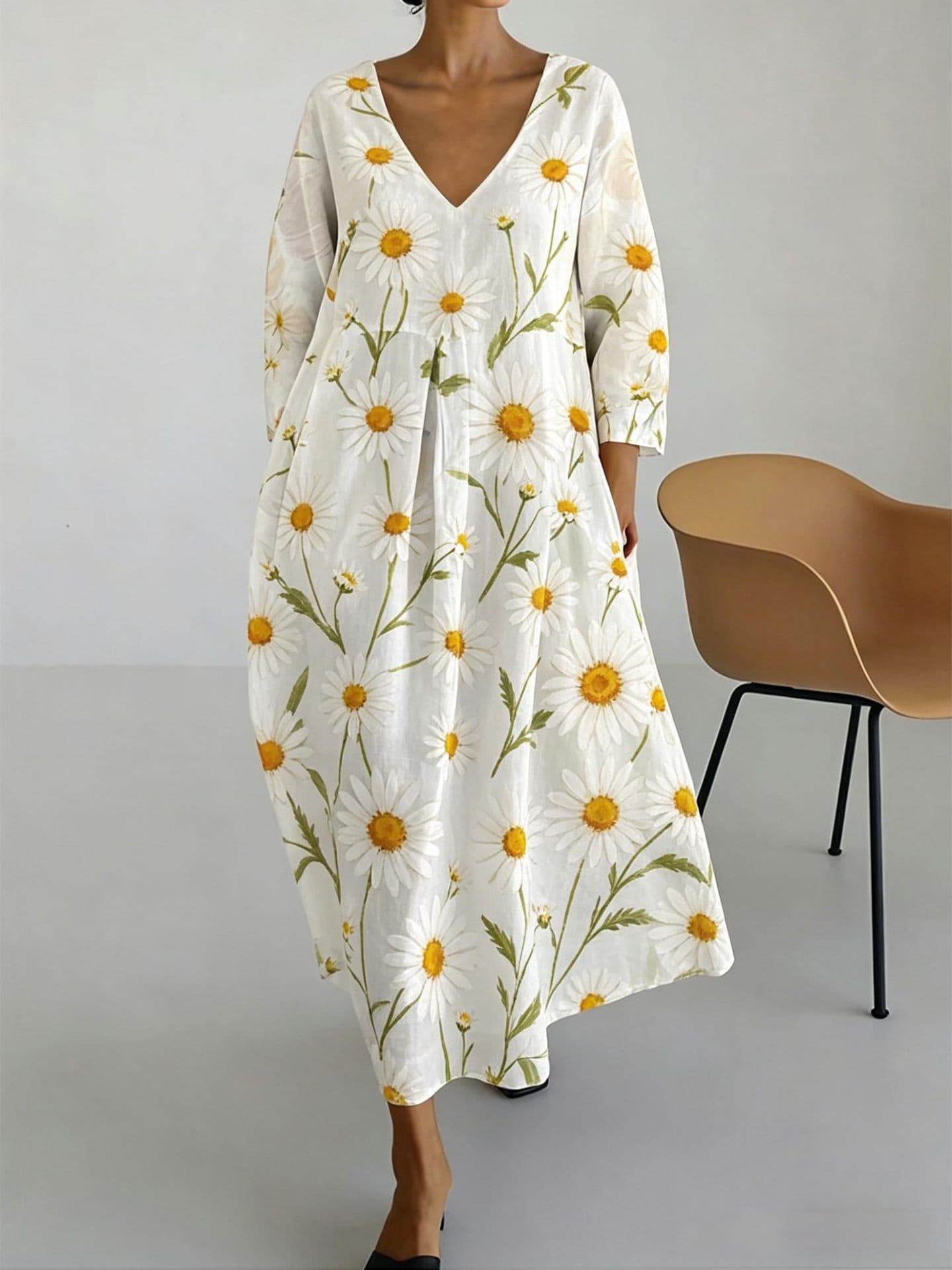 New V-neck Printed Dress — CVLYQ264280000452 color-M