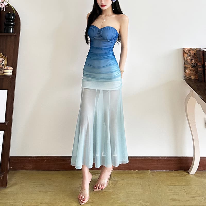 Strapless Dress For Women — Blue-L