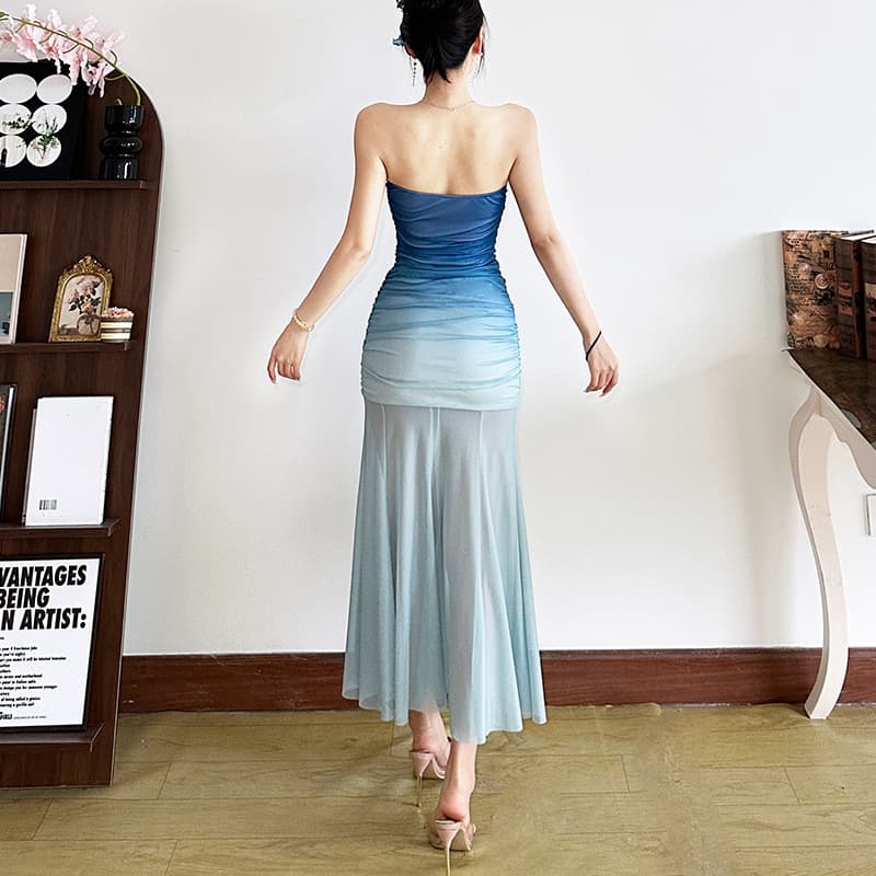 Strapless Dress For Women — Blue-L