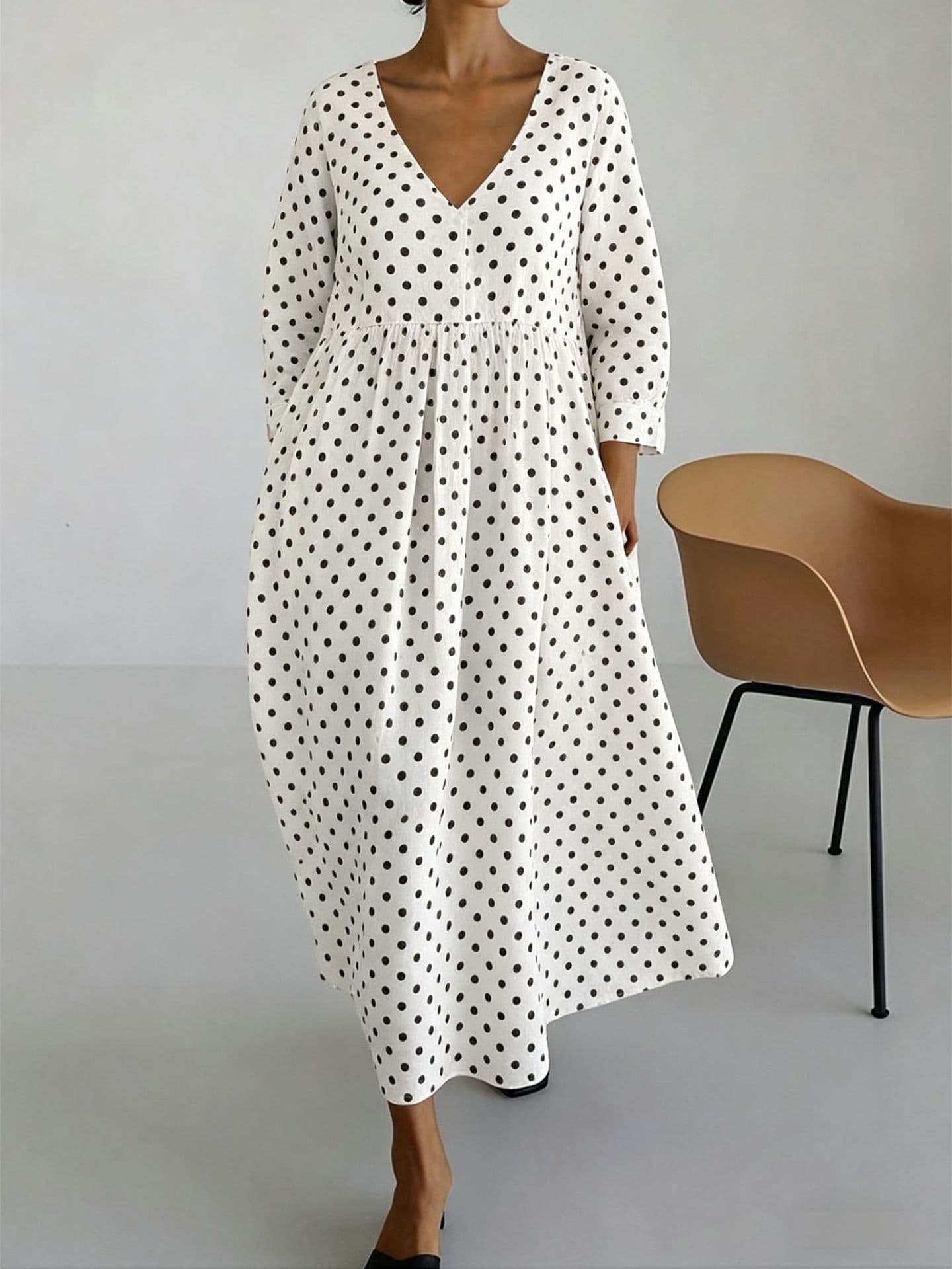 New V-neck Printed Dress — CVLYQ264280000446 color-S