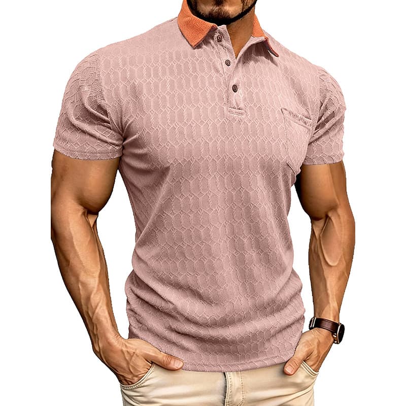 Men's Lapel Polo Shirt Short-Sleeve T-Shirt Slit Design Loose-Fit Moisture-Wicking