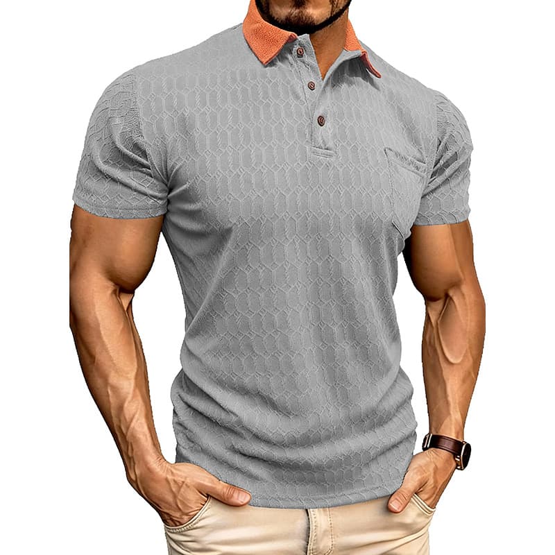 Men's Lapel Polo Shirt Short-Sleeve T-Shirt Slit Design Loose-Fit Moisture-Wicking