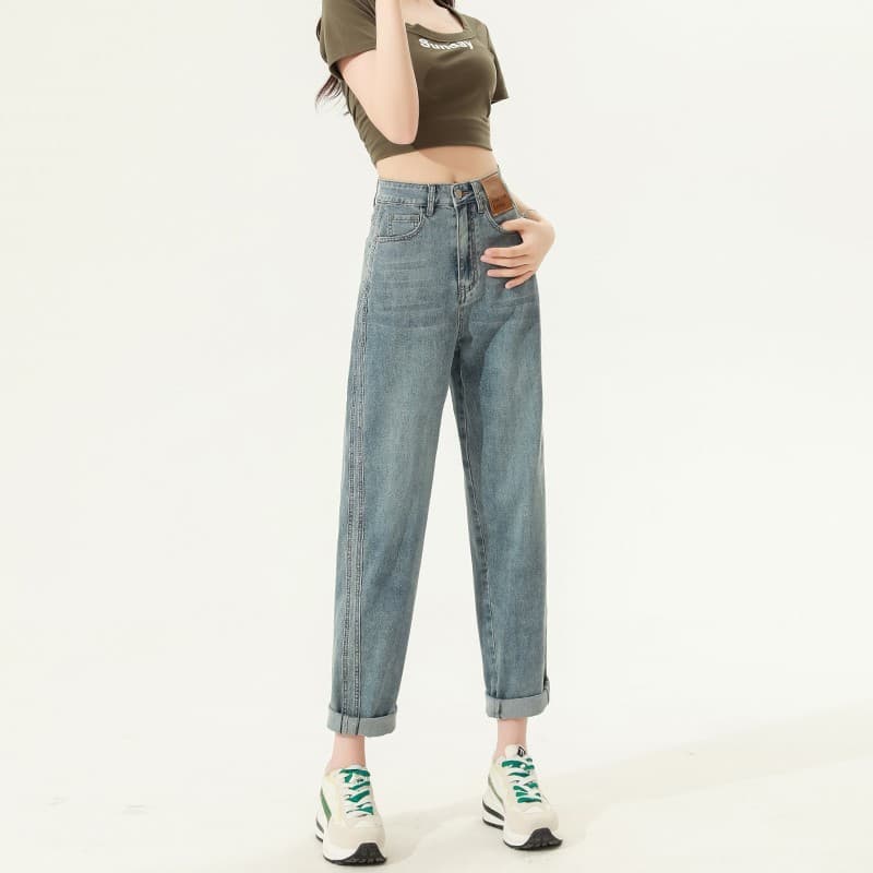 High Waist Straight Harem Jeans Women — Retro Blue-M