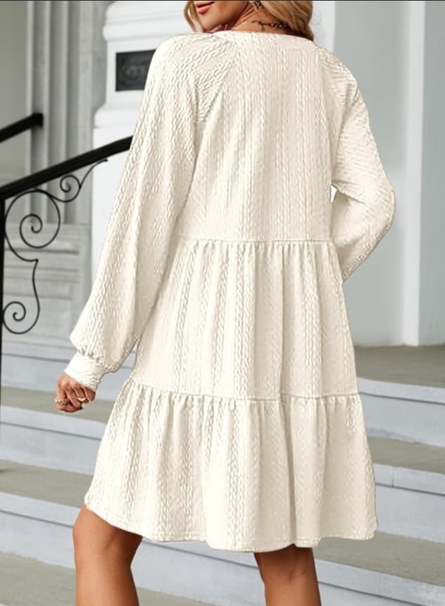 European And American-style Fashionable V-neck Solid-color Patchwork Long-sleeve Loose-fitting Dress