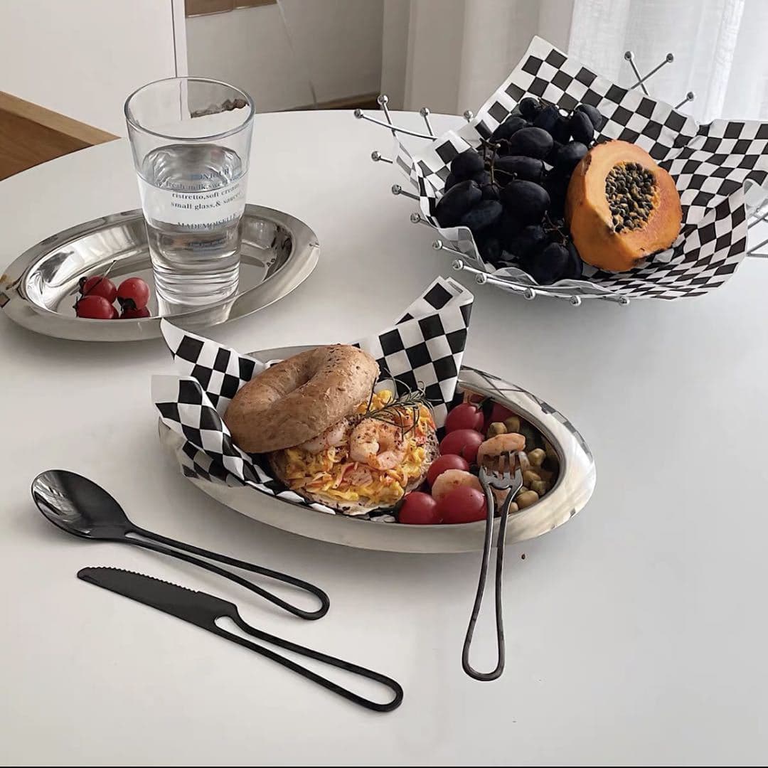 Oval Metal Tray Stainless Steel Serving Tray Glossy Breakfast Bread Plate
