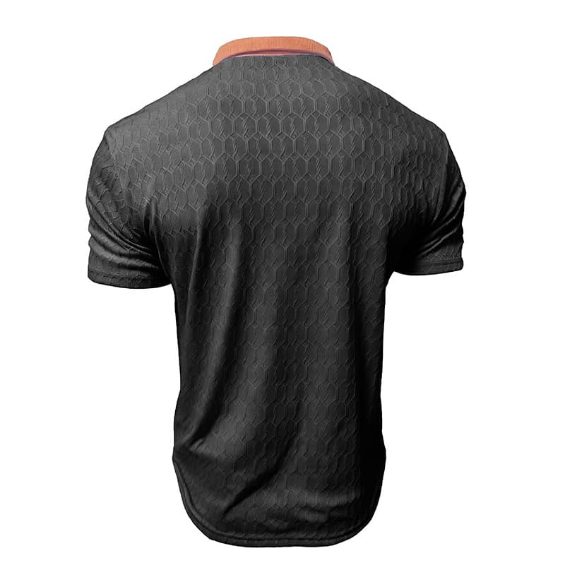 Men's Lapel Polo Shirt Short-Sleeve T-Shirt Slit Design Loose-Fit Moisture-Wicking