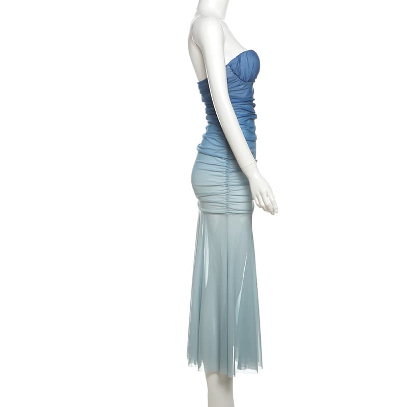 Strapless Dress For Women — Blue-L