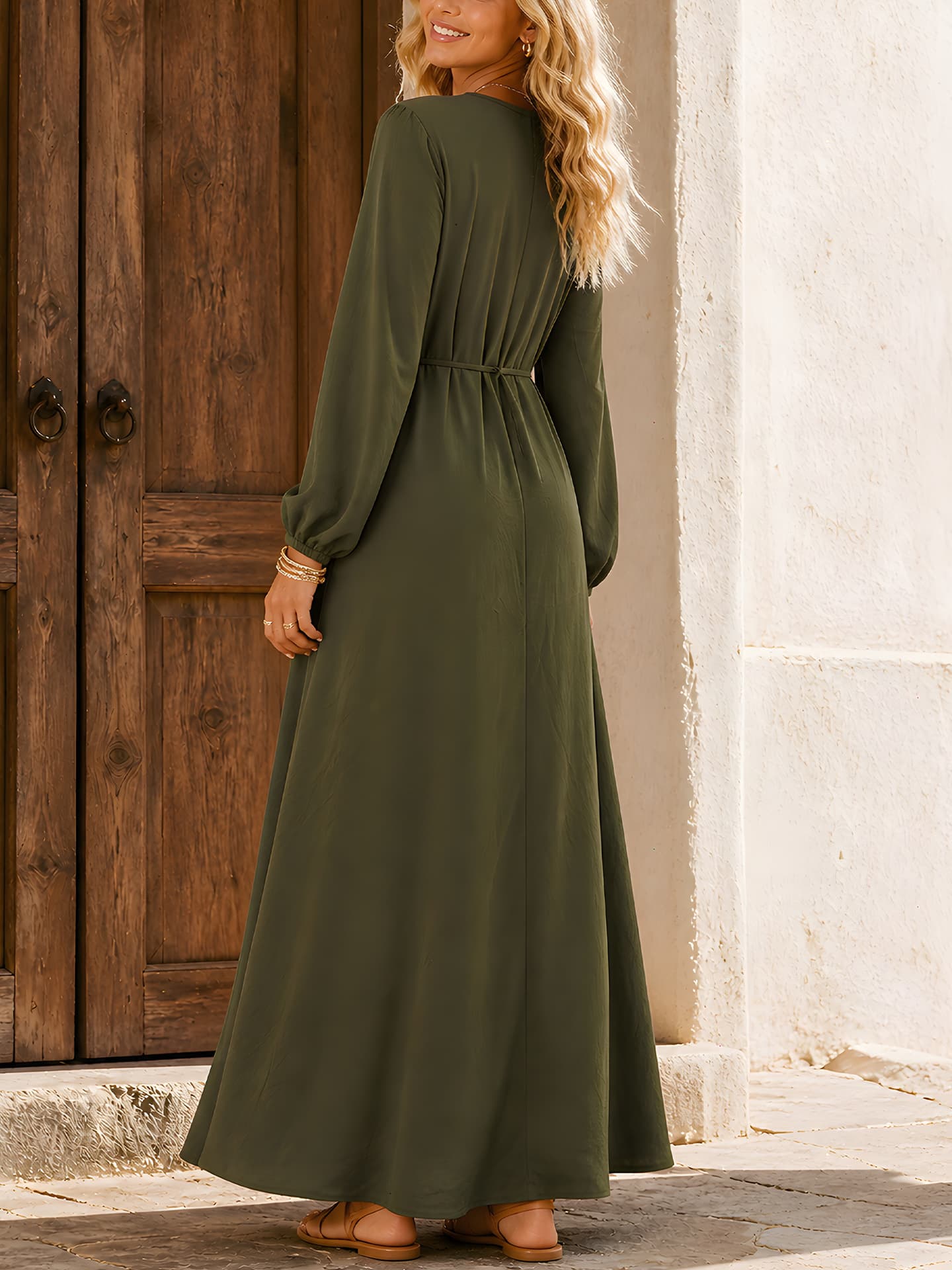 Solid-color Elegant French-style Long-sleeve Waist-cinching Dress
