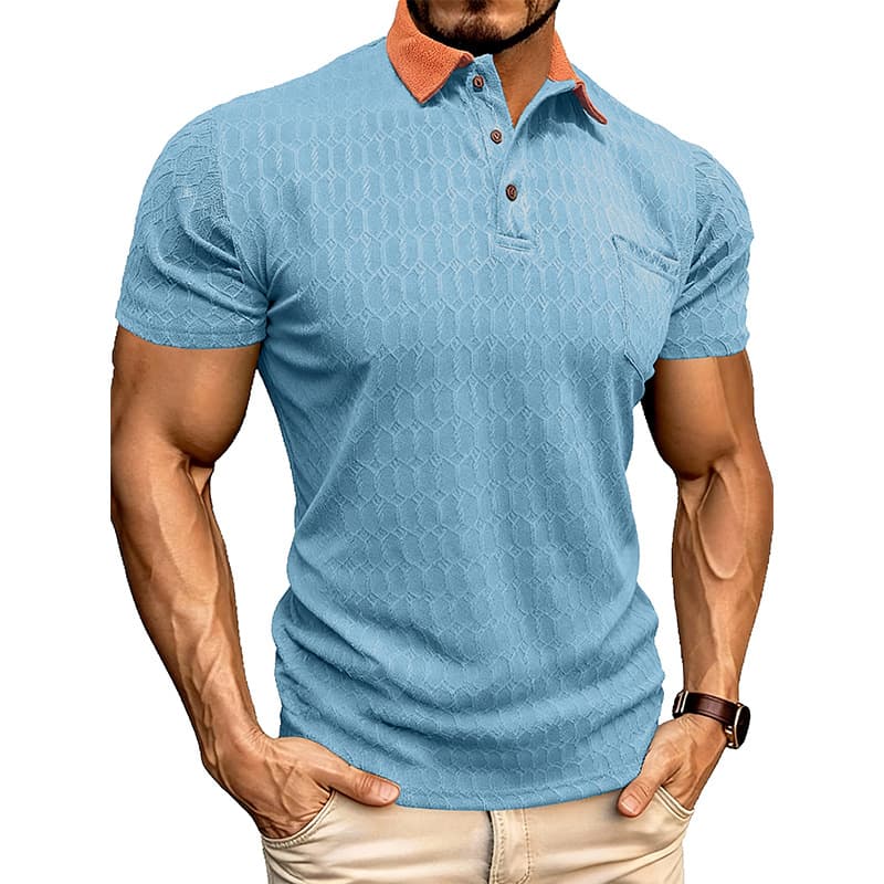 Men's Lapel Polo Shirt Short-Sleeve T-Shirt Slit Design Loose-Fit Moisture-Wicking