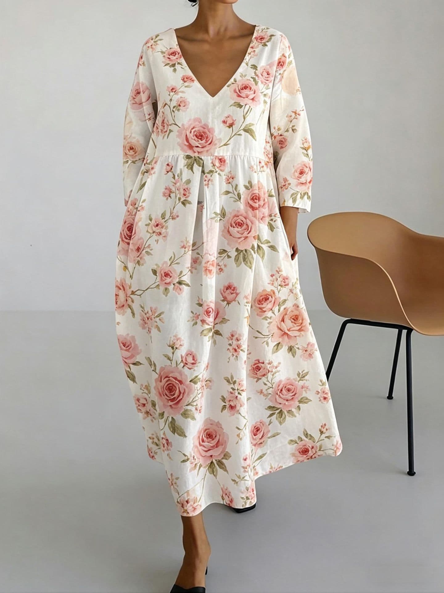 New V-neck Printed Dress — CVLYQ264280000444 color-M