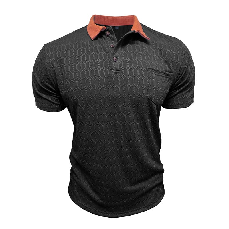 Men's Lapel Polo Shirt Short-Sleeve T-Shirt Slit Design Loose-Fit Moisture-Wicking