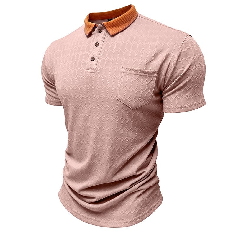 Men's Lapel Polo Shirt Short-Sleeve T-Shirt Slit Design Loose-Fit Moisture-Wicking