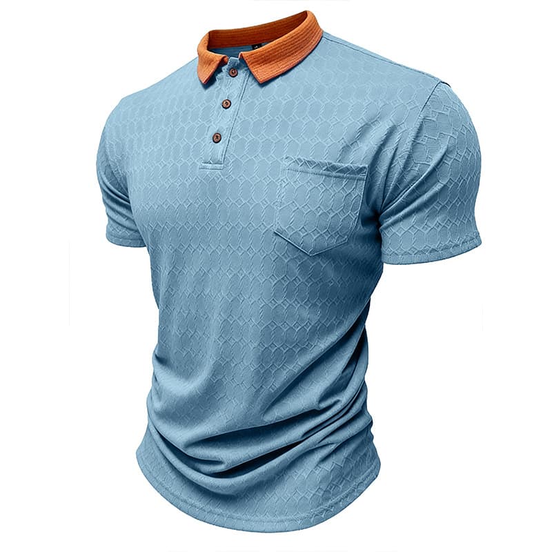 Men's Lapel Polo Shirt Short-Sleeve T-Shirt Slit Design Loose-Fit Moisture-Wicking