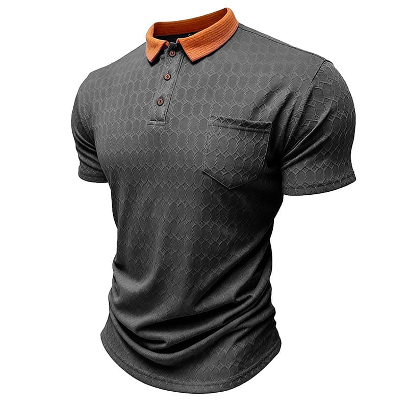 Men's Lapel Polo Shirt Short-Sleeve T-Shirt Slit Design Loose-Fit Moisture-Wicking