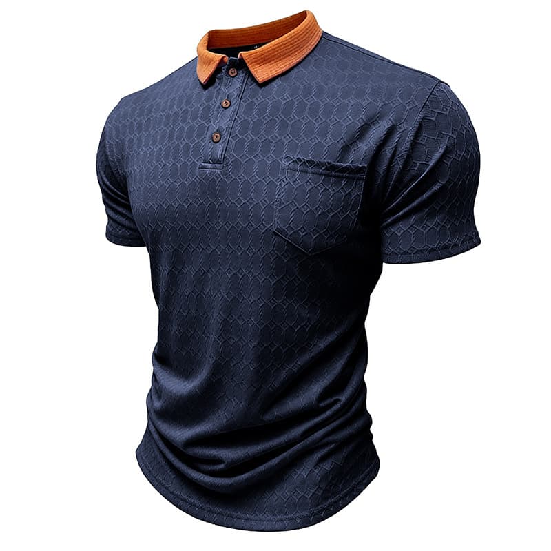 Men's Lapel Polo Shirt Short-Sleeve T-Shirt Slit Design Loose-Fit Moisture-Wicking