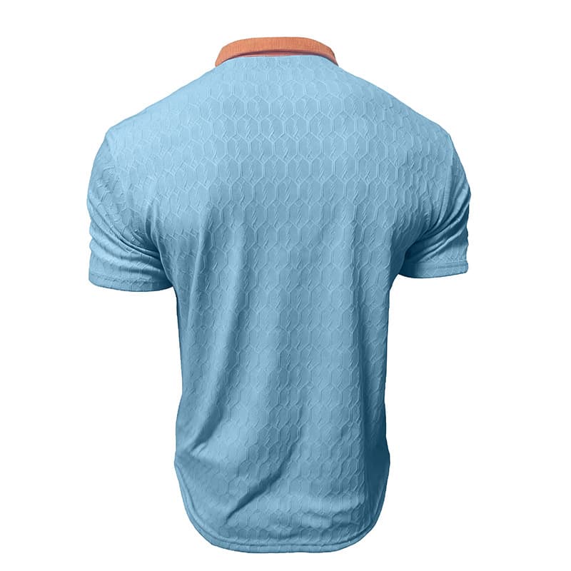 Men's Lapel Polo Shirt Short-Sleeve T-Shirt Slit Design Loose-Fit Moisture-Wicking