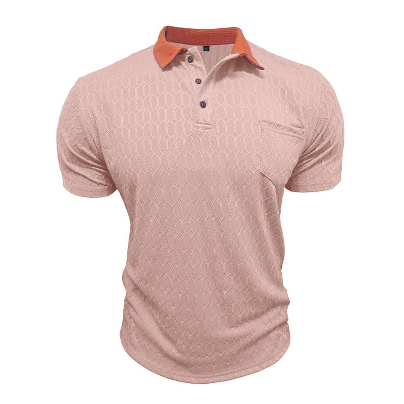 Men's Lapel Polo Shirt Short-Sleeve T-Shirt Slit Design Loose-Fit Moisture-Wicking