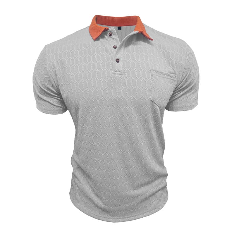 Men's Lapel Polo Shirt Short-Sleeve T-Shirt Slit Design Loose-Fit Moisture-Wicking