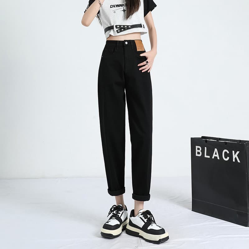 High Waist Straight Harem Jeans Women — Black-XL