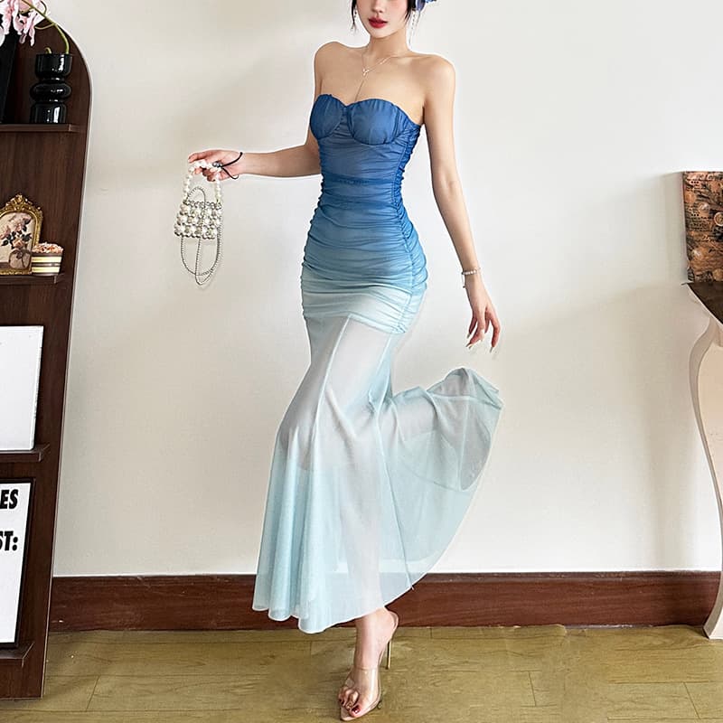 Strapless Dress For Women — Blue-L