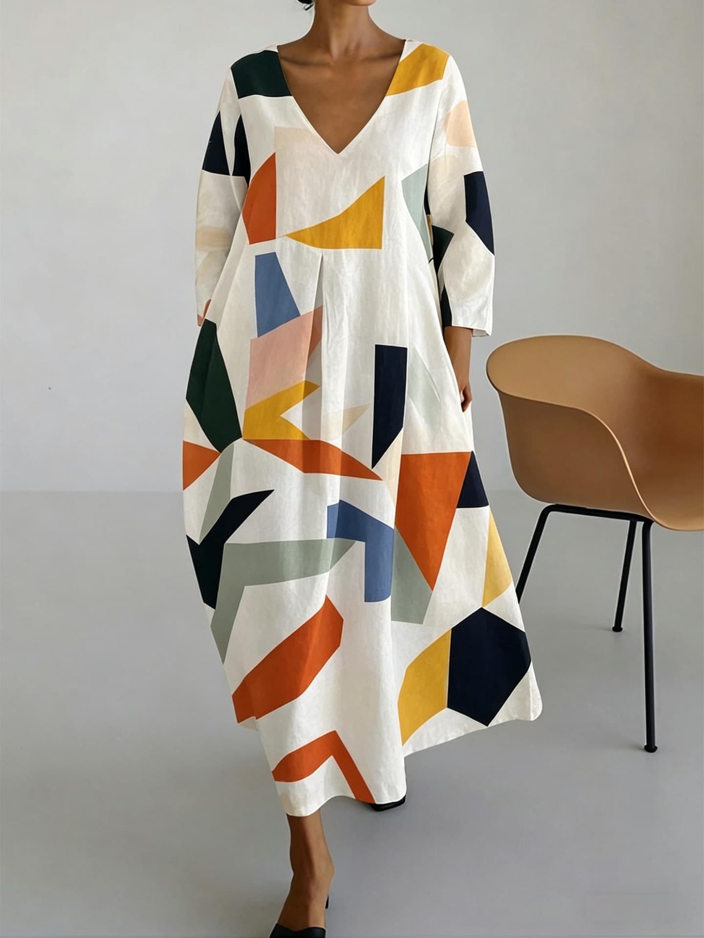 New V-neck Printed Dress