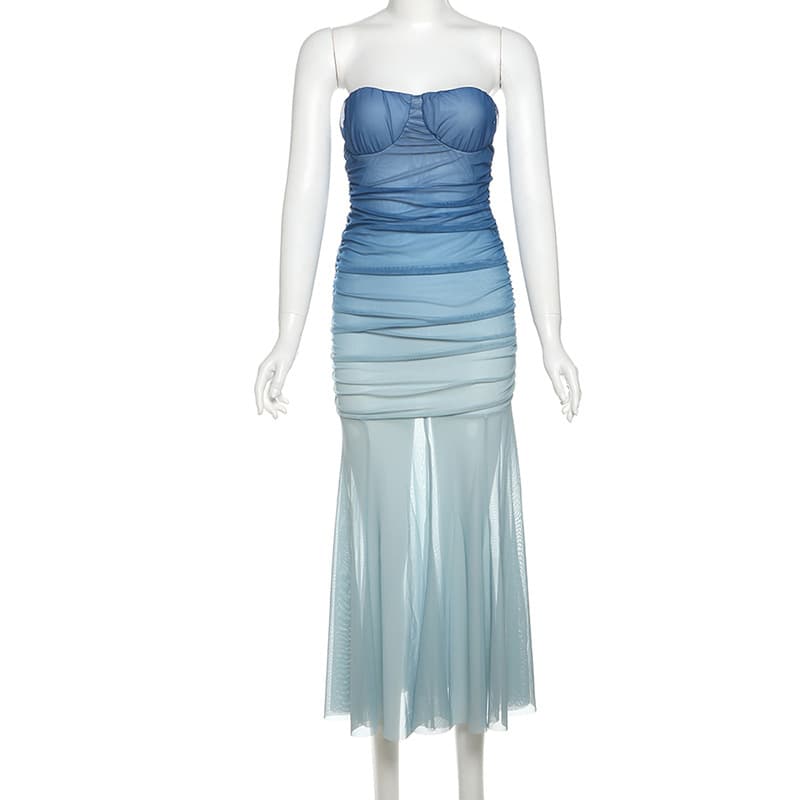Strapless Dress For Women — Blue-L
