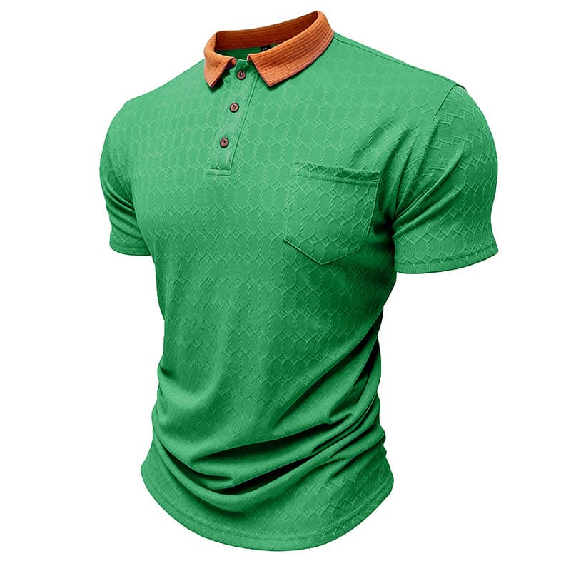 Men's Lapel Polo Shirt Short-Sleeve T-Shirt Slit Design Loose-Fit Moisture-Wicking