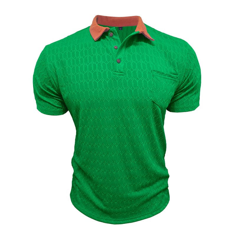 Men's Lapel Polo Shirt Short-Sleeve T-Shirt Slit Design Loose-Fit Moisture-Wicking