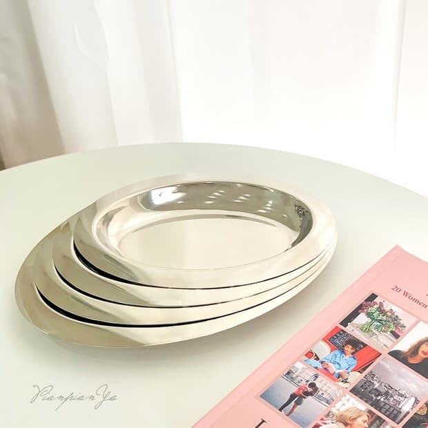 Oval Metal Tray Stainless Steel Serving Tray Glossy Breakfast Bread Plate