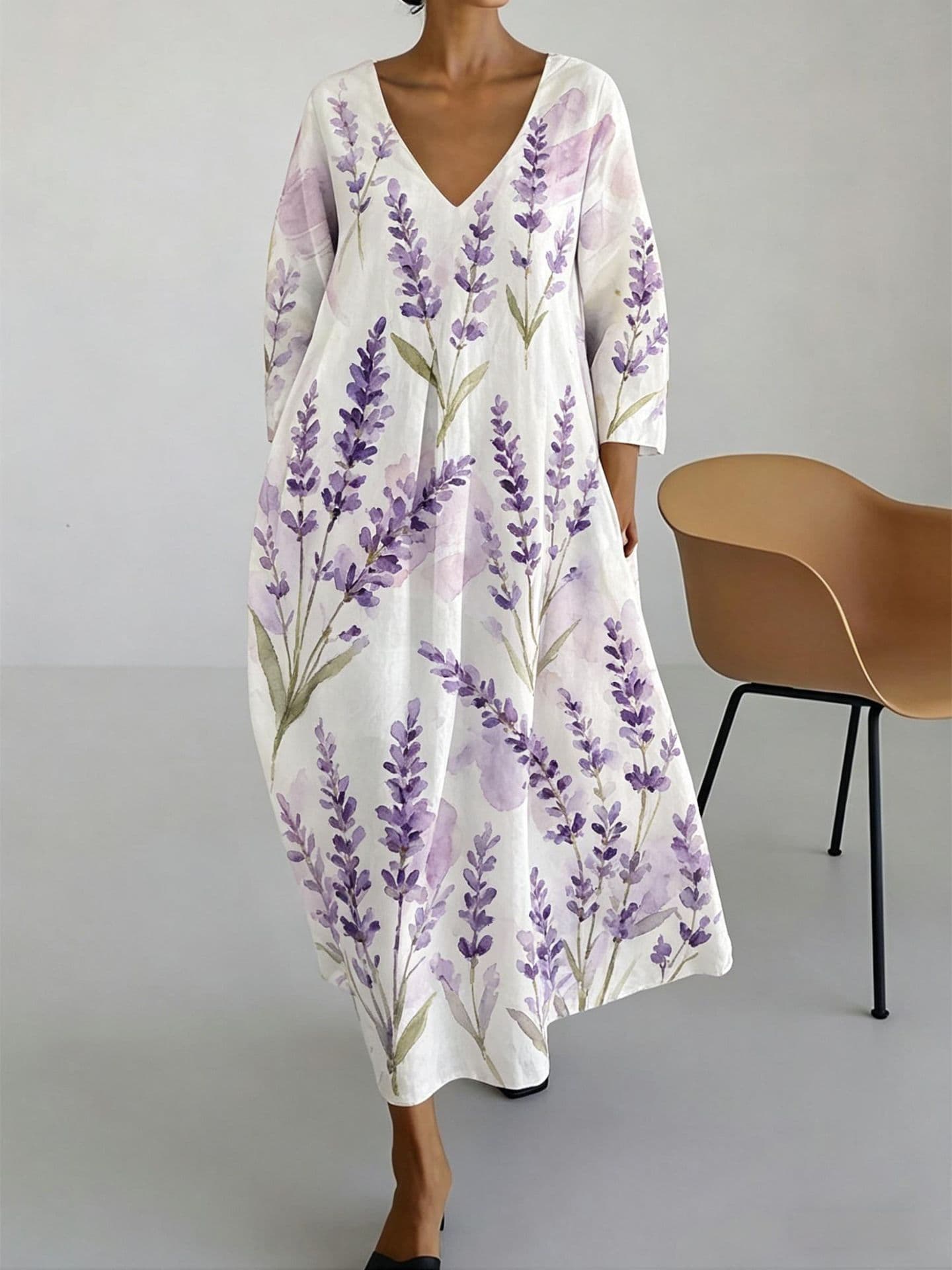 New V-neck Printed Dress — CVLYQ264280000449 color-M