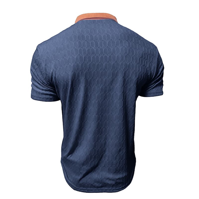 Men's Lapel Polo Shirt Short-Sleeve T-Shirt Slit Design Loose-Fit Moisture-Wicking