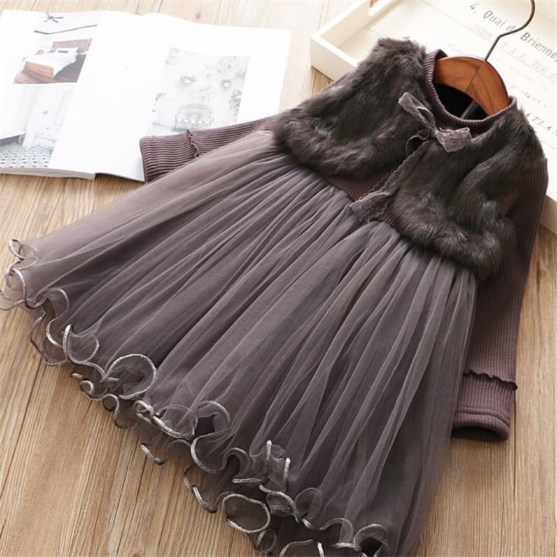 Girls' winter princess vest dress, gray